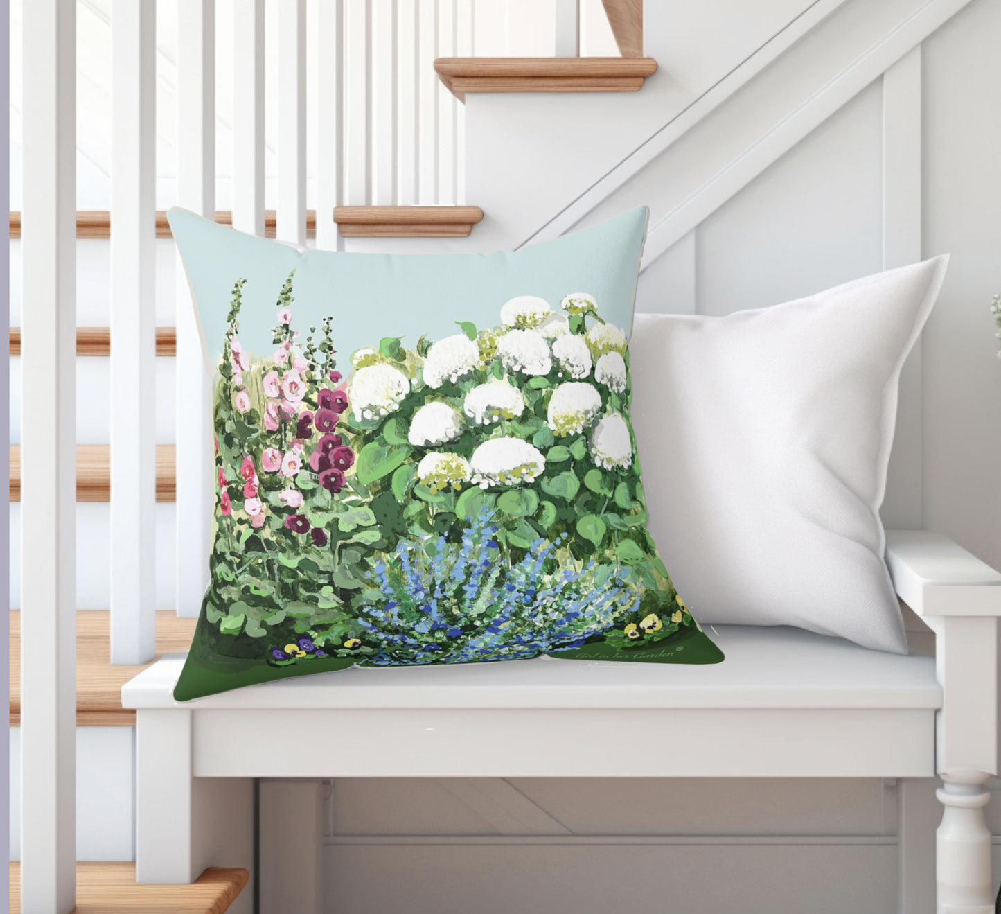 White Hydrangea Garden Pillow, Pillow Cover