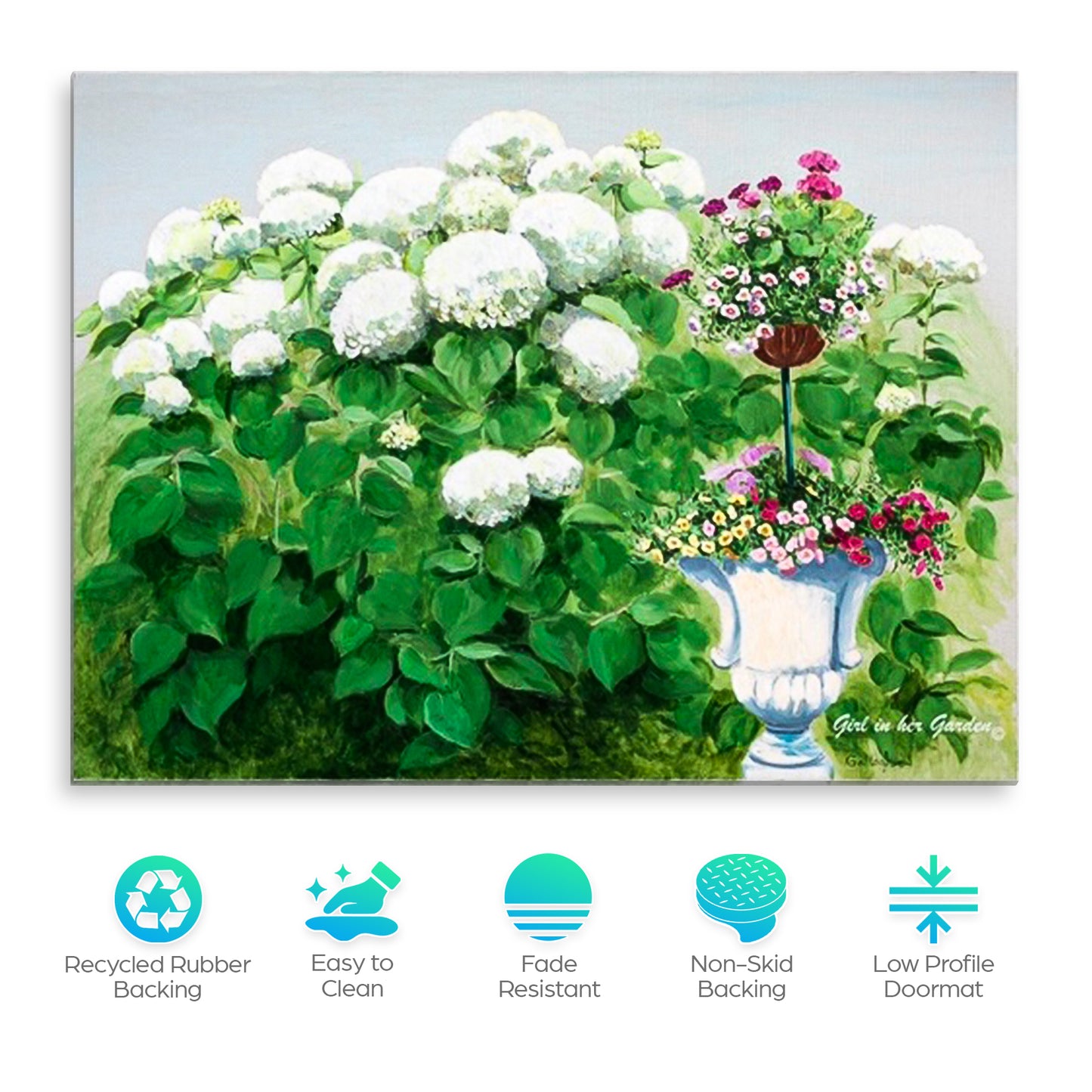 Door Mat White Hydrangea Topiary Rubber Floor Mat