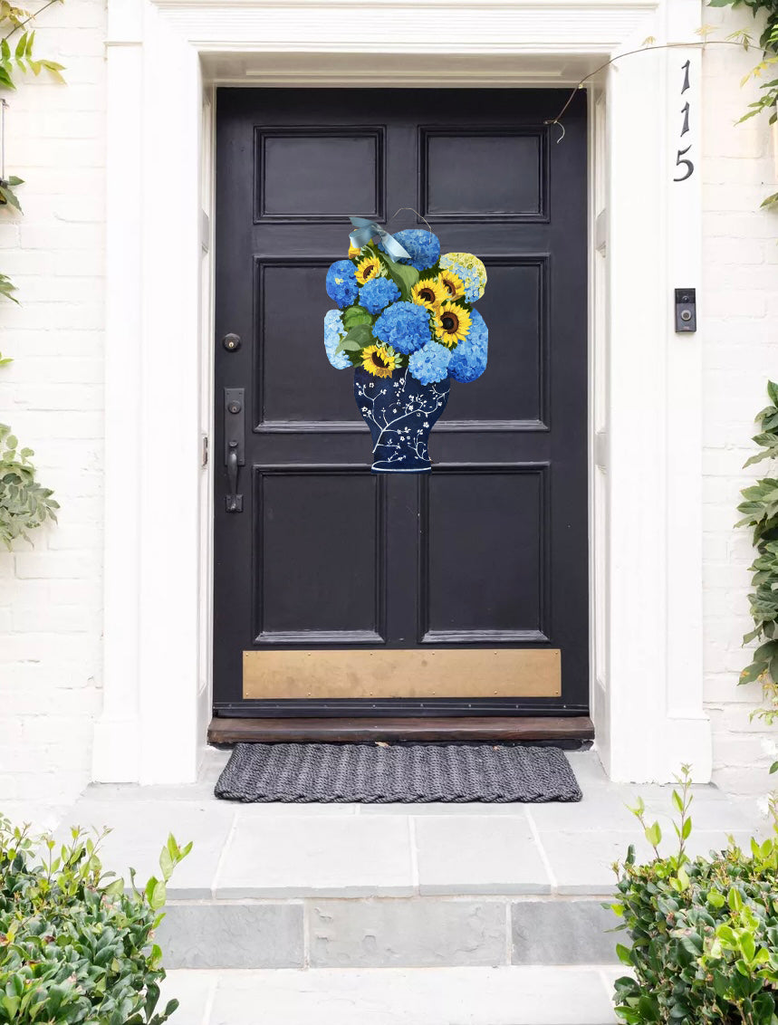 Blue Hydrangeas & Sunflowers Door Hanger