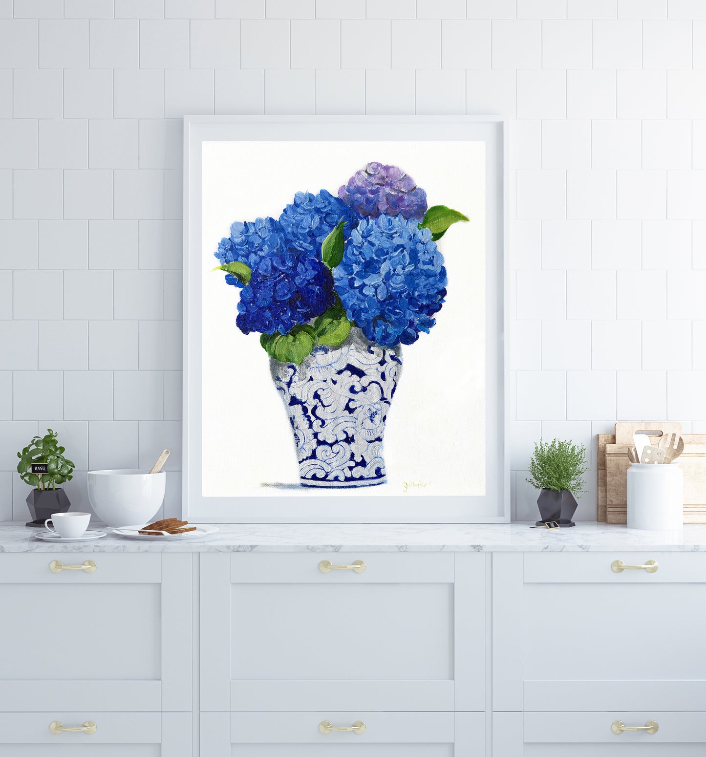 Blue Hydrangeas Chinoiserie Print