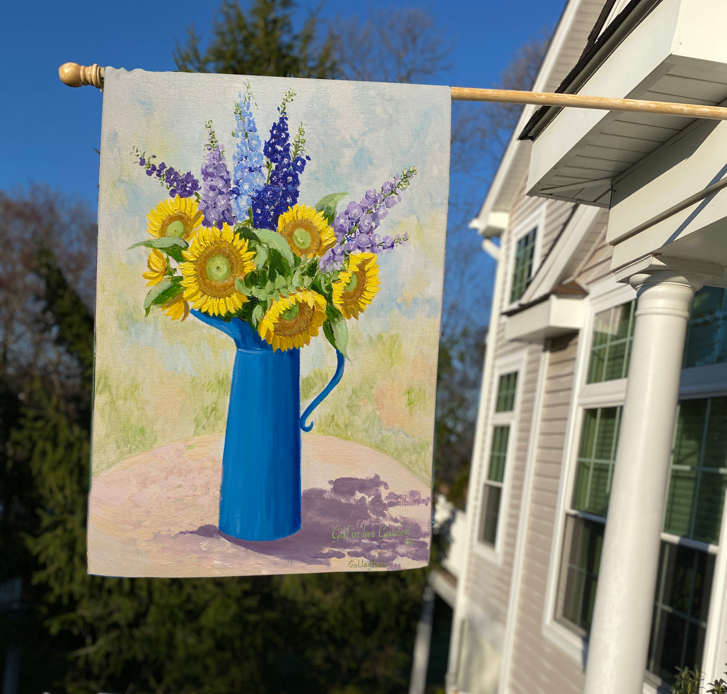 Painted Delphiniums & Sunflowers House Flag