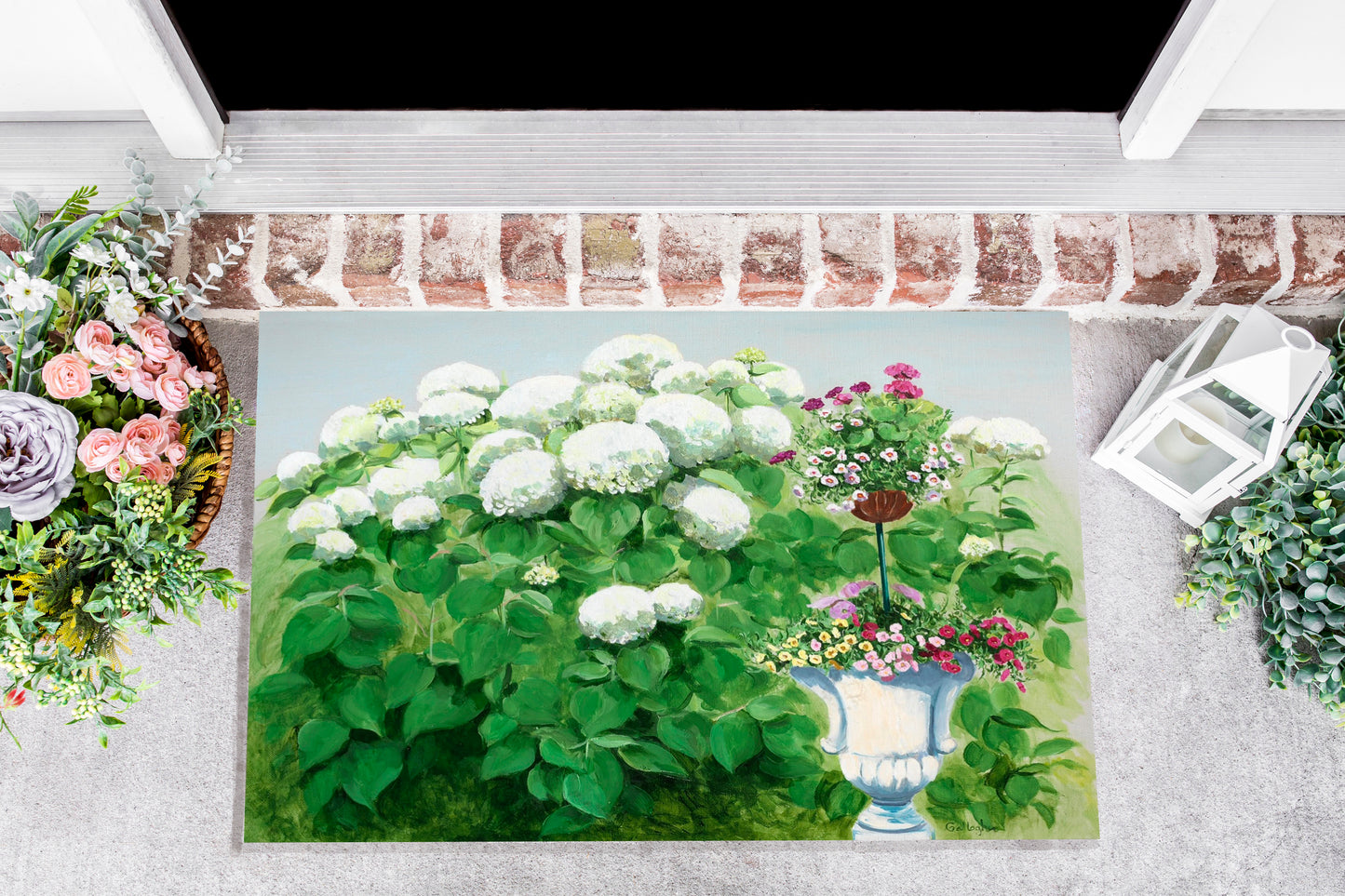 Door Mat White Hydrangea Topiary Rubber Floor Mat