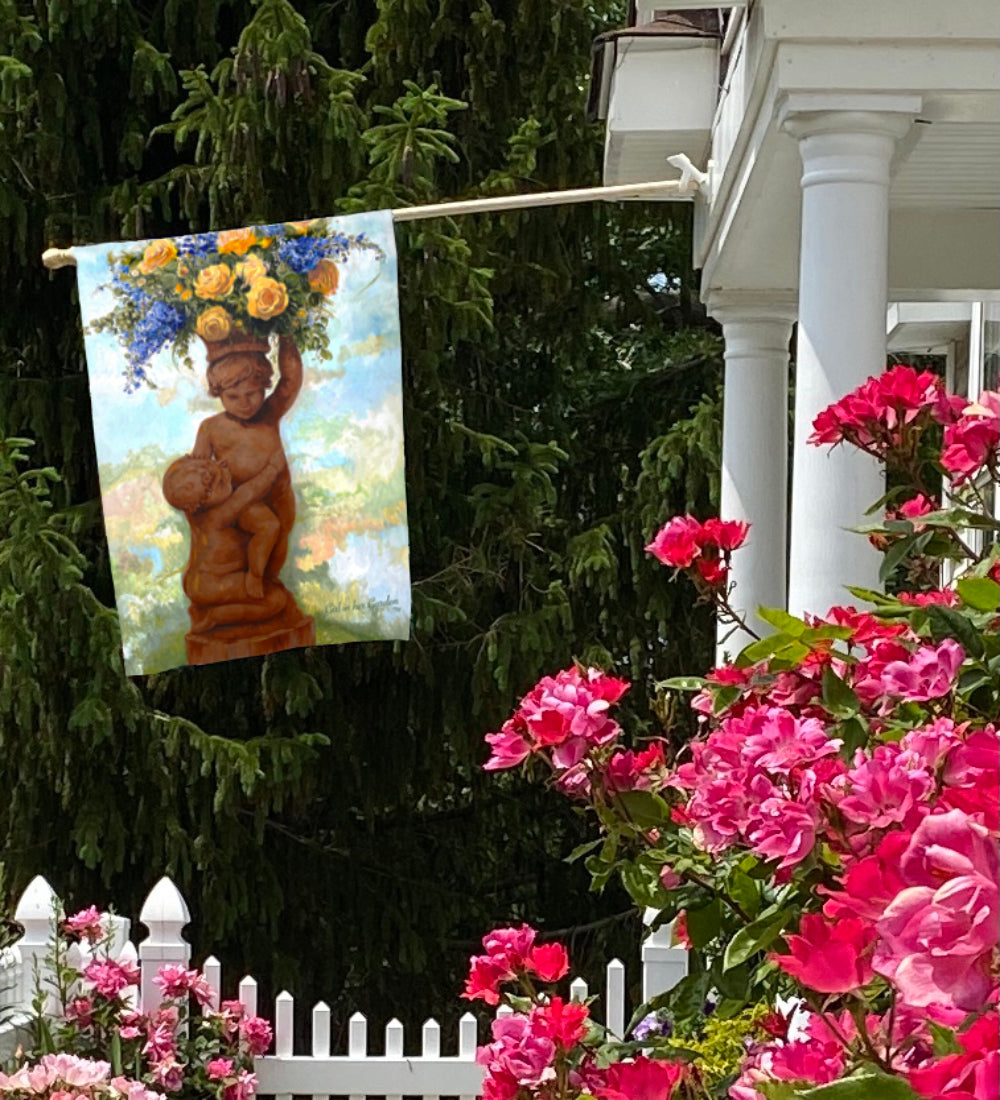Painted Cherub Planter, House Flag 28" x 40"