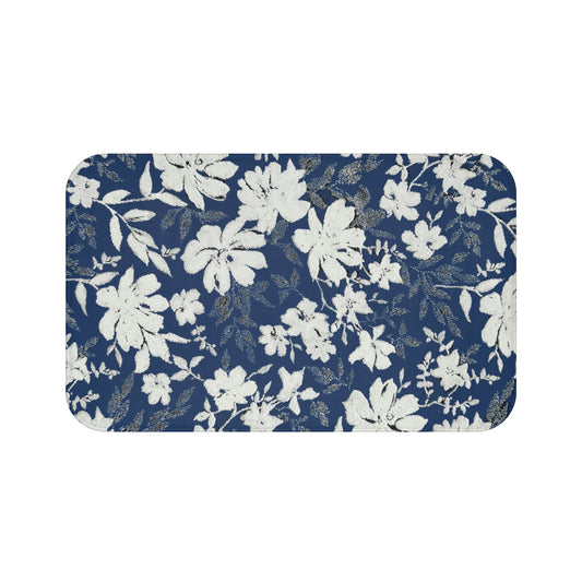 Kitchen, Bath Cushion Mat , Navy Blue White Floral
