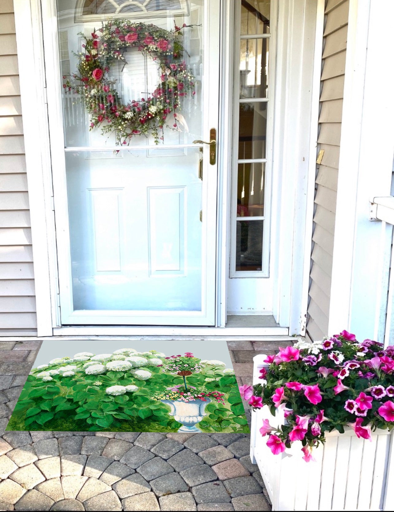 Door Mat White Hydrangea Topiary Rubber Floor Mat