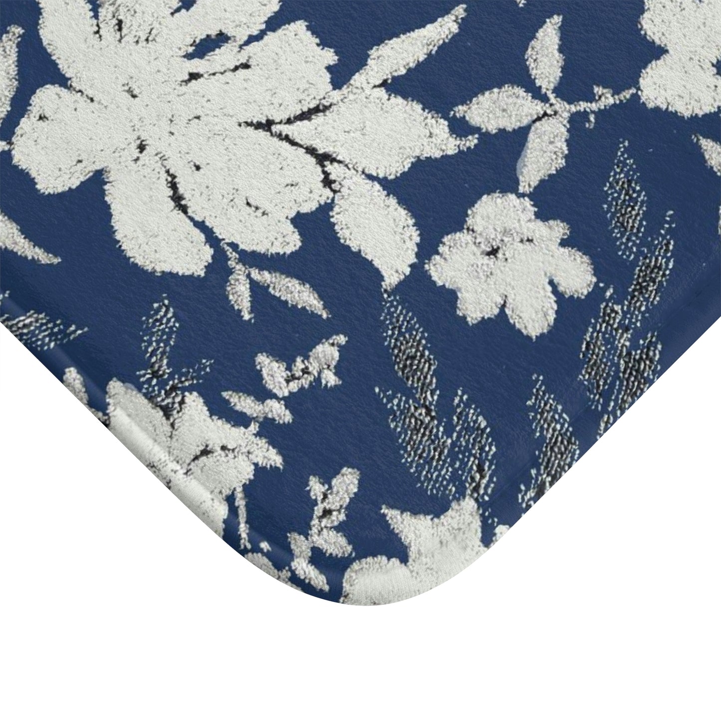 Kitchen, Bath Cushion Mat , Navy Blue White Floral