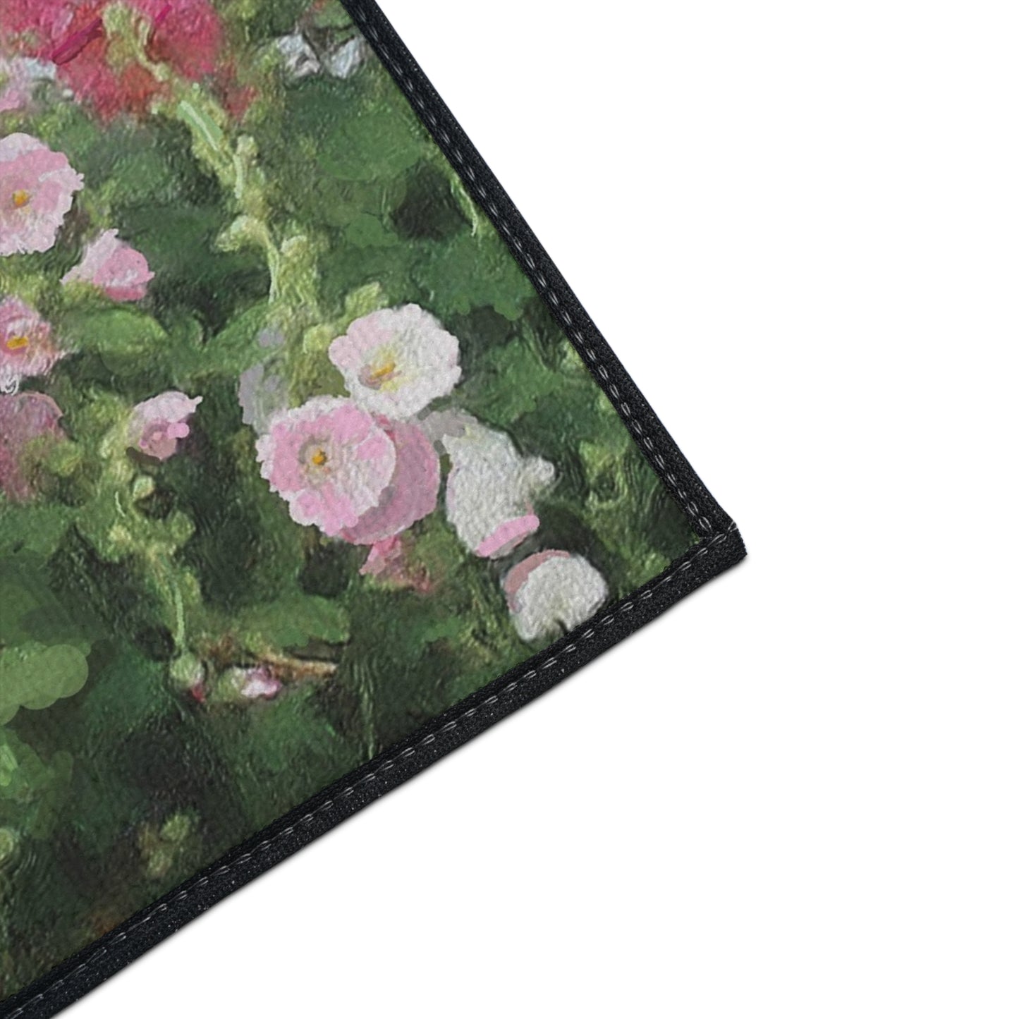 Indoor Outdoor Rubber Floor Mat, Painted Hollyhocks