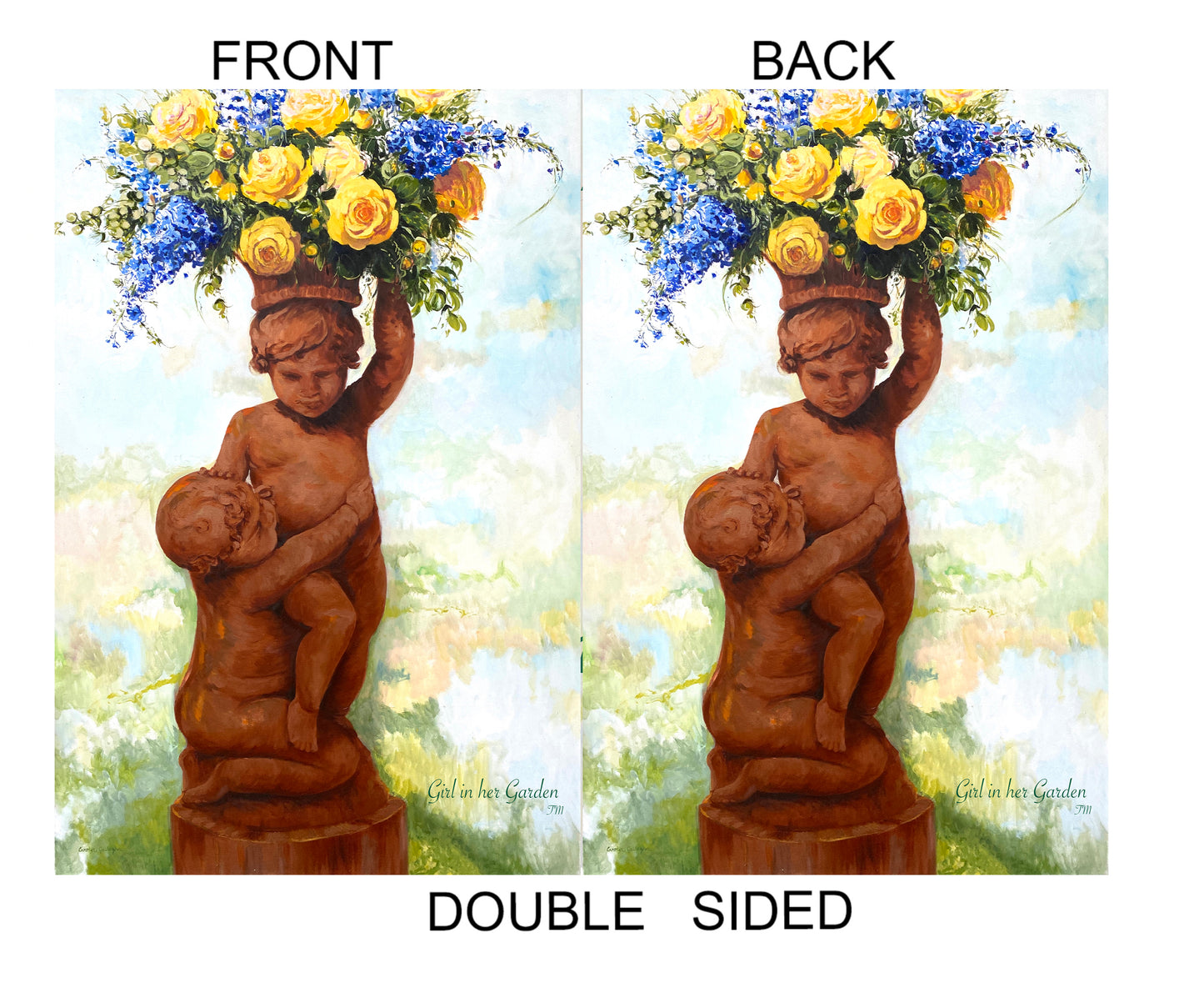 Painted Cherub Planter, House Flag 28" x 40"