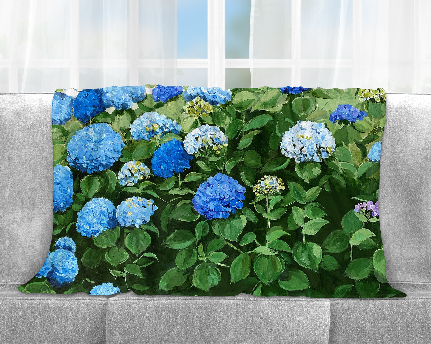 Blue Hydrangea Throw Blanket