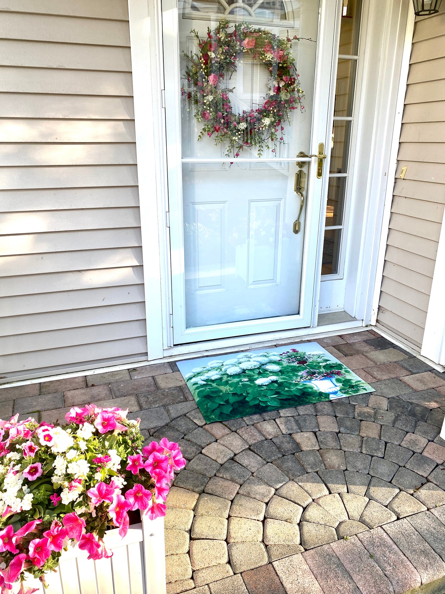 Door Mat White Hydrangea Topiary Rubber Floor Mat