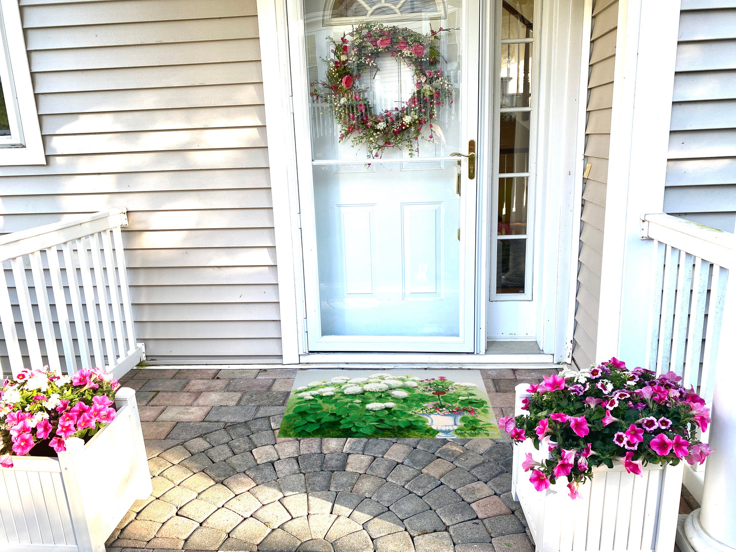 Door Mat White Hydrangea Topiary Rubber Floor Mat