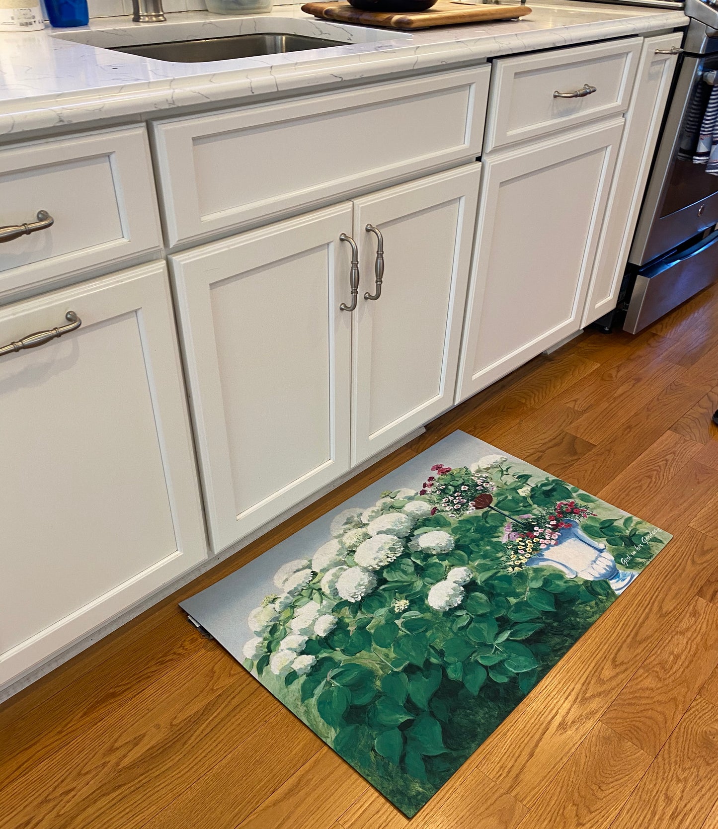 Door Mat White Hydrangea Topiary Rubber Floor Mat