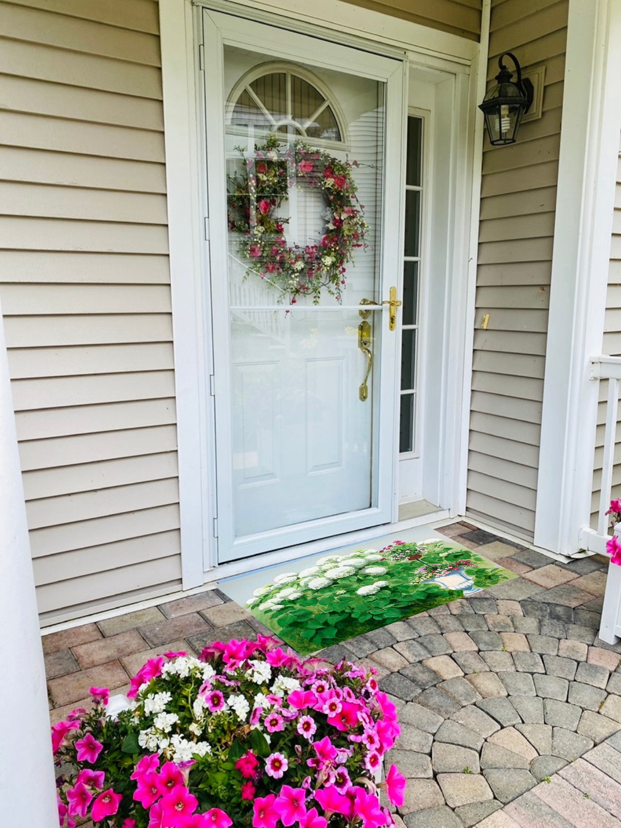 Door Mat White Hydrangea Topiary Rubber Floor Mat