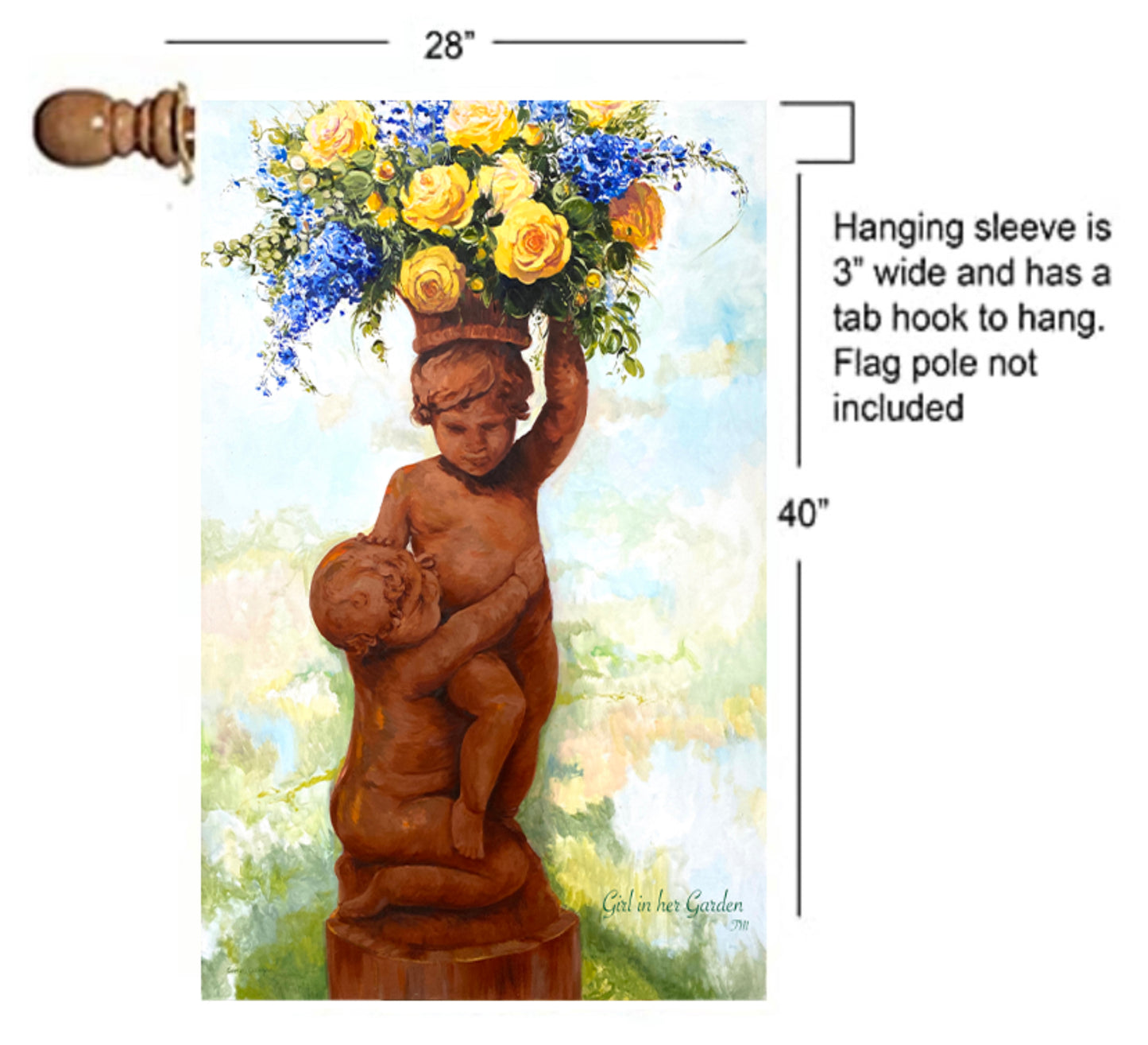 Painted Cherub Planter, House Flag 28" x 40"