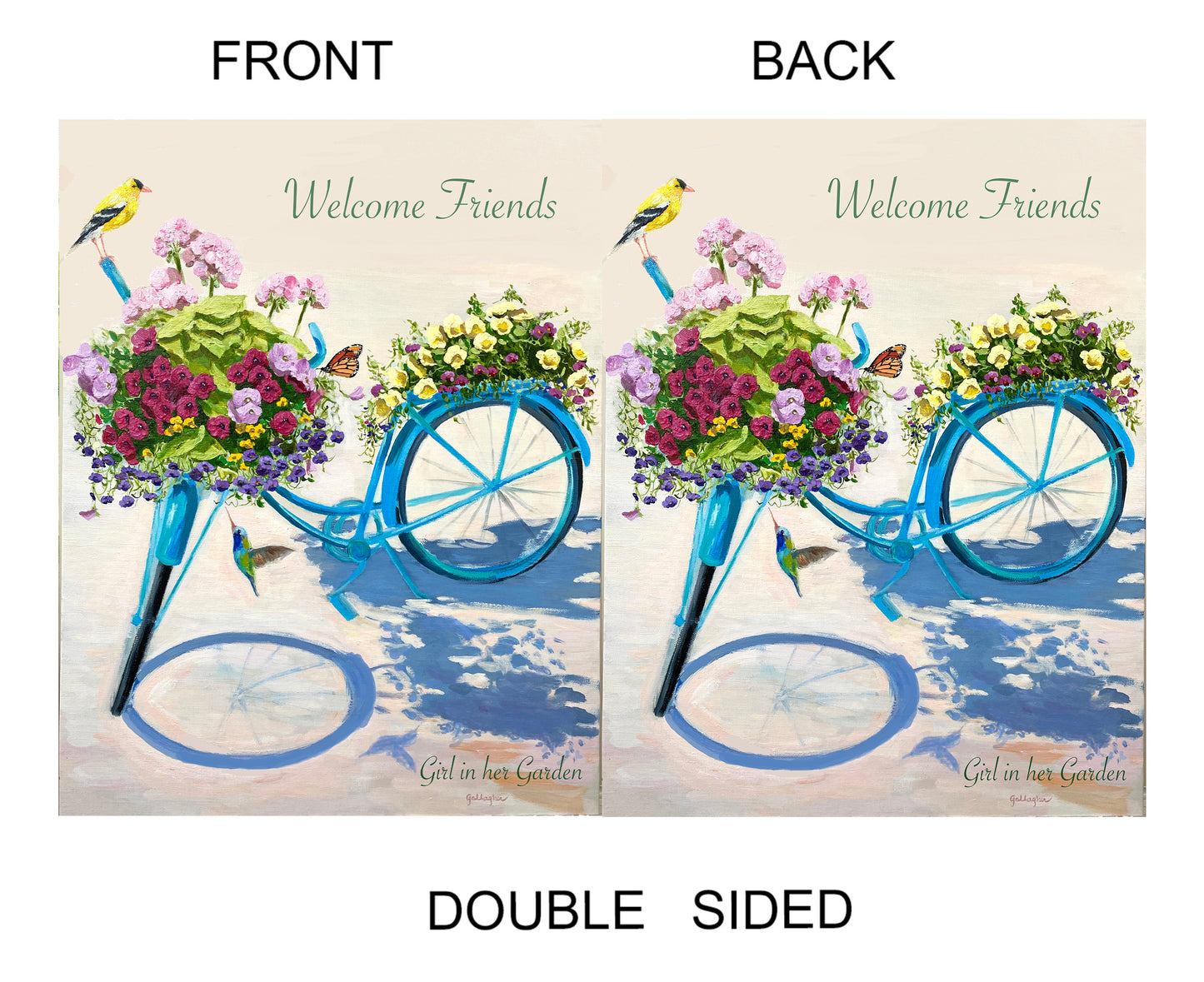 Painted Blue Bicycle Planter House Flag