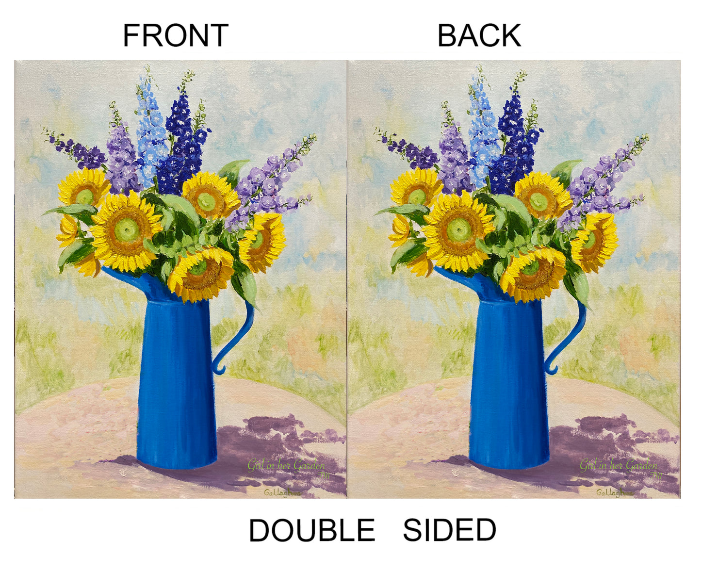 Painted Delphiniums  & Sunflowers Garden Flag