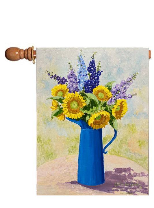 Painted Delphiniums & Sunflowers House Flag