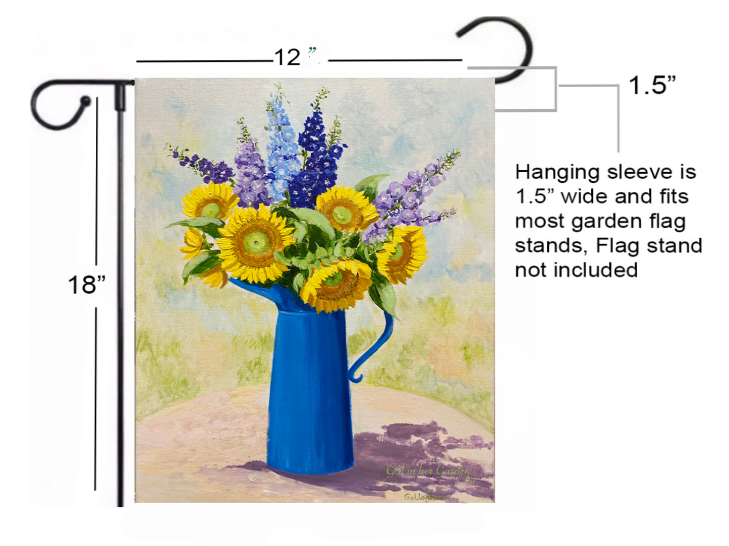 Painted Delphiniums  & Sunflowers Garden Flag