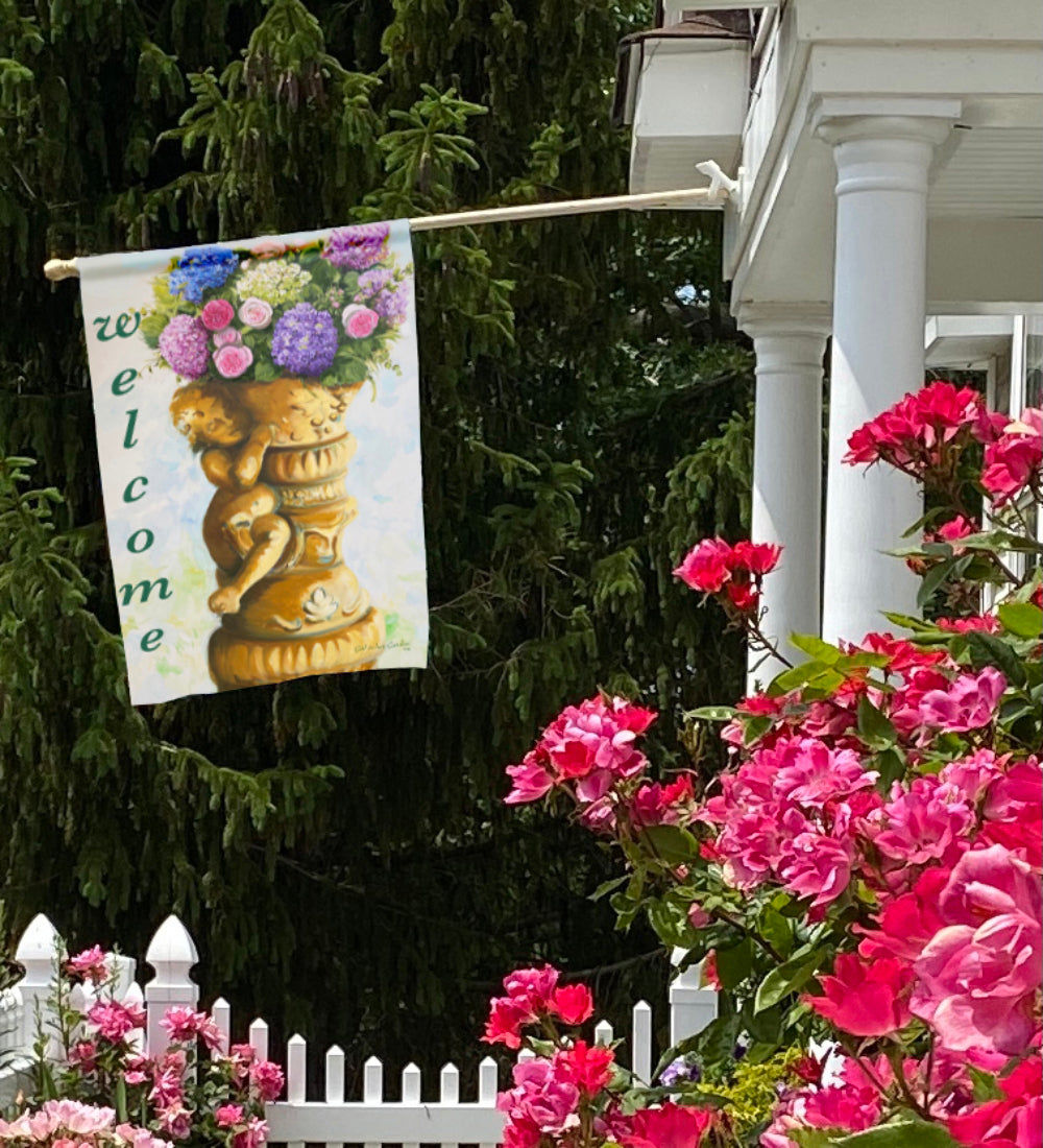 Painted Roses, Hydrangea Planter  Welcome House Flag,
