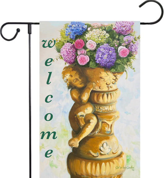 Painted Roses, Hydrangea Planter, Spring Summer Welcome Garden Flag