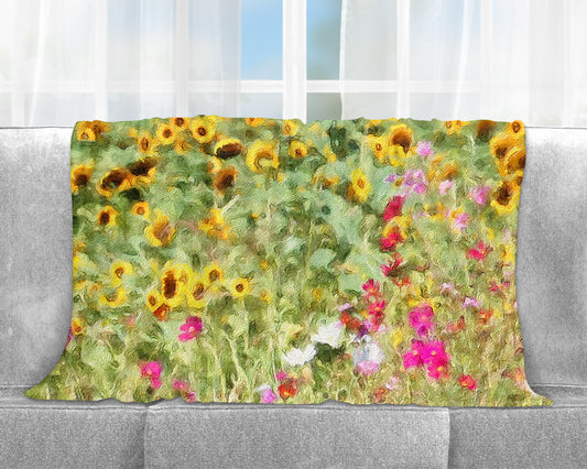 Pink Cosmos & Sunflower Throw Blanket