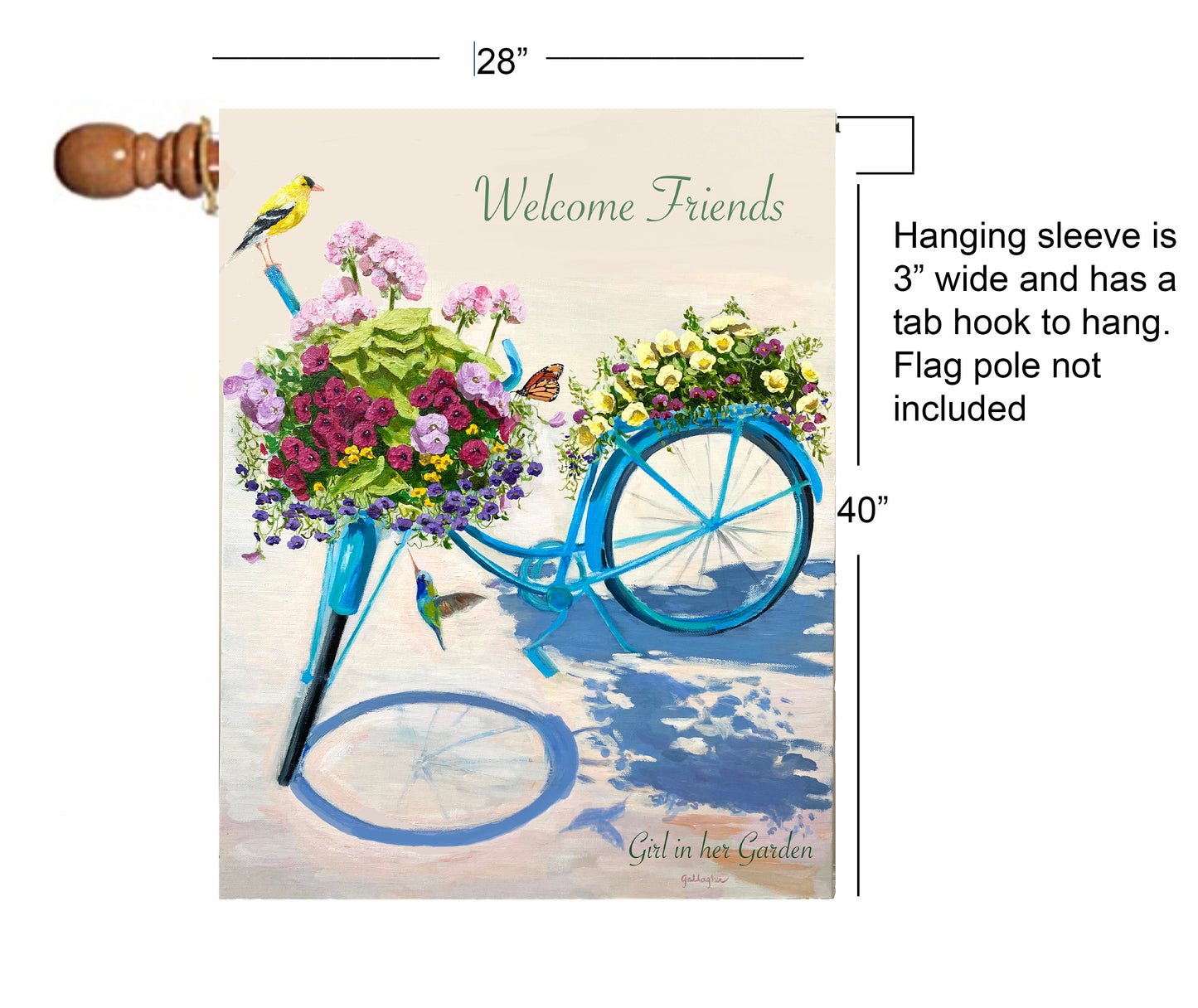 Painted Blue Bicycle Planter House Flag