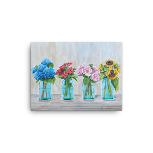 Painted Floral Mason Jars Canvas Print