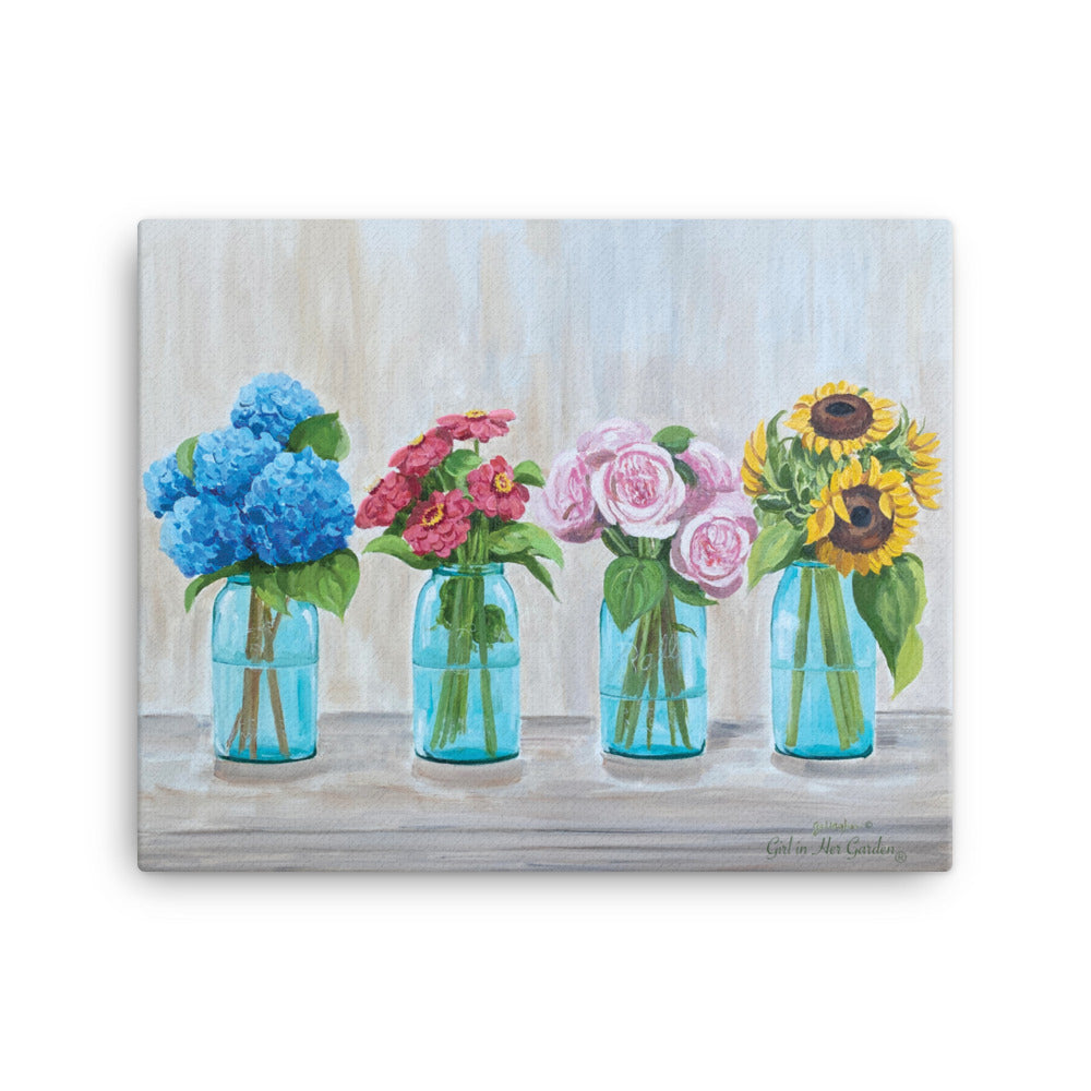 Painted Floral Mason Jars Canvas Print