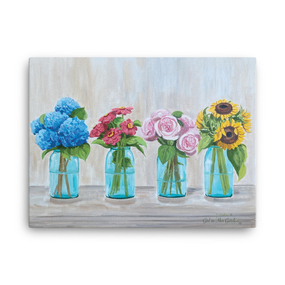 Painted Floral Mason Jars Canvas Print
