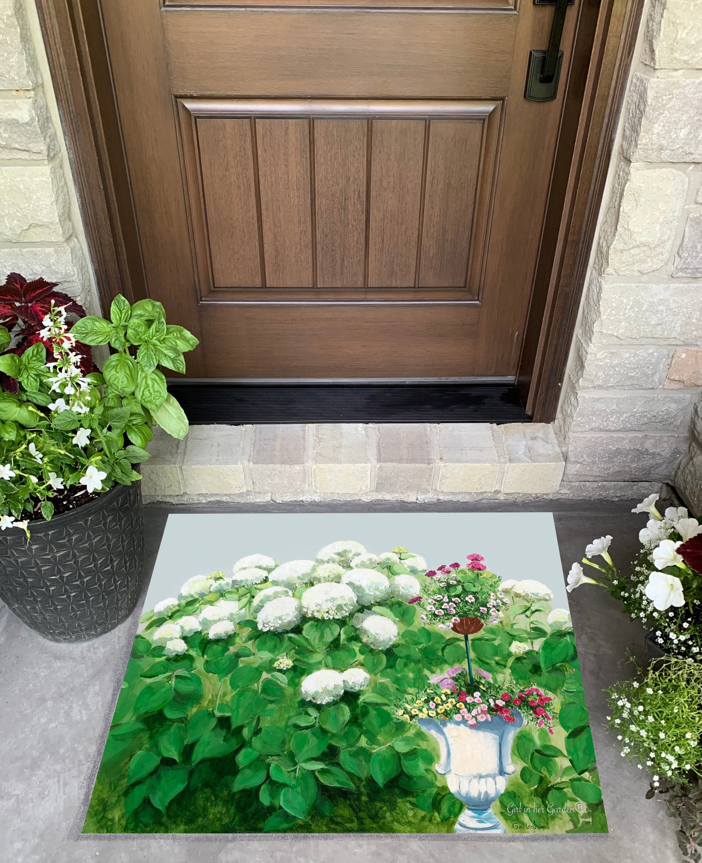 Door Mat White Hydrangea Topiary Rubber Floor Mat