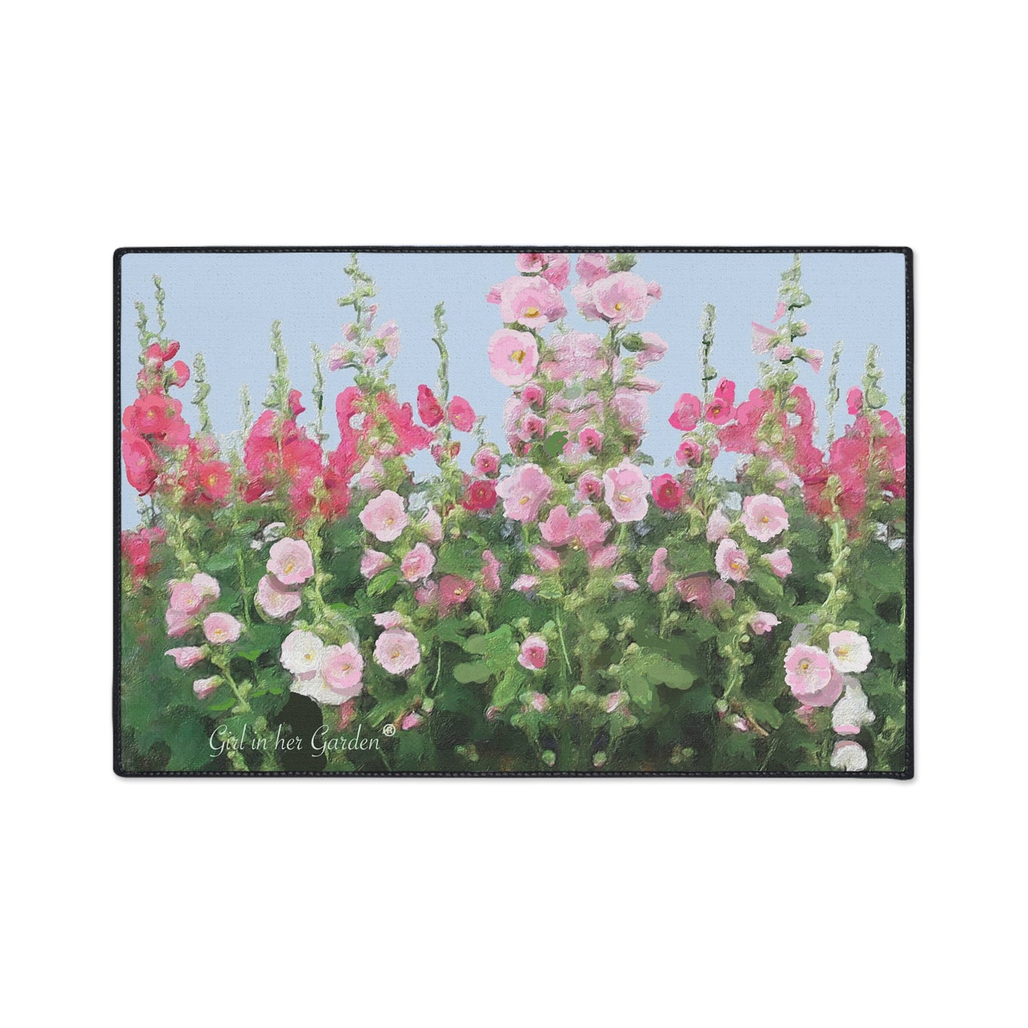 Indoor Outdoor Rubber Floor Mat, Painted Hollyhocks
