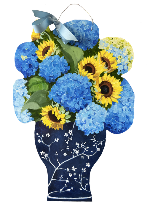 Blue Hydrangeas & Sunflowers Door Hanger