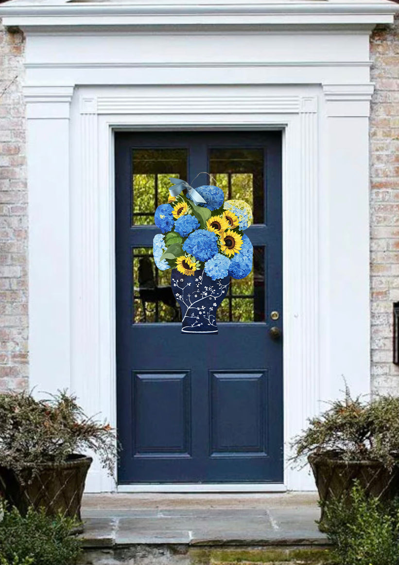 Blue Hydrangeas & Sunflowers Door Hanger