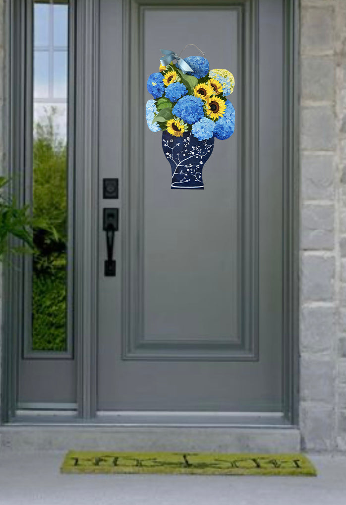 Blue Hydrangeas & Sunflowers Door Hanger