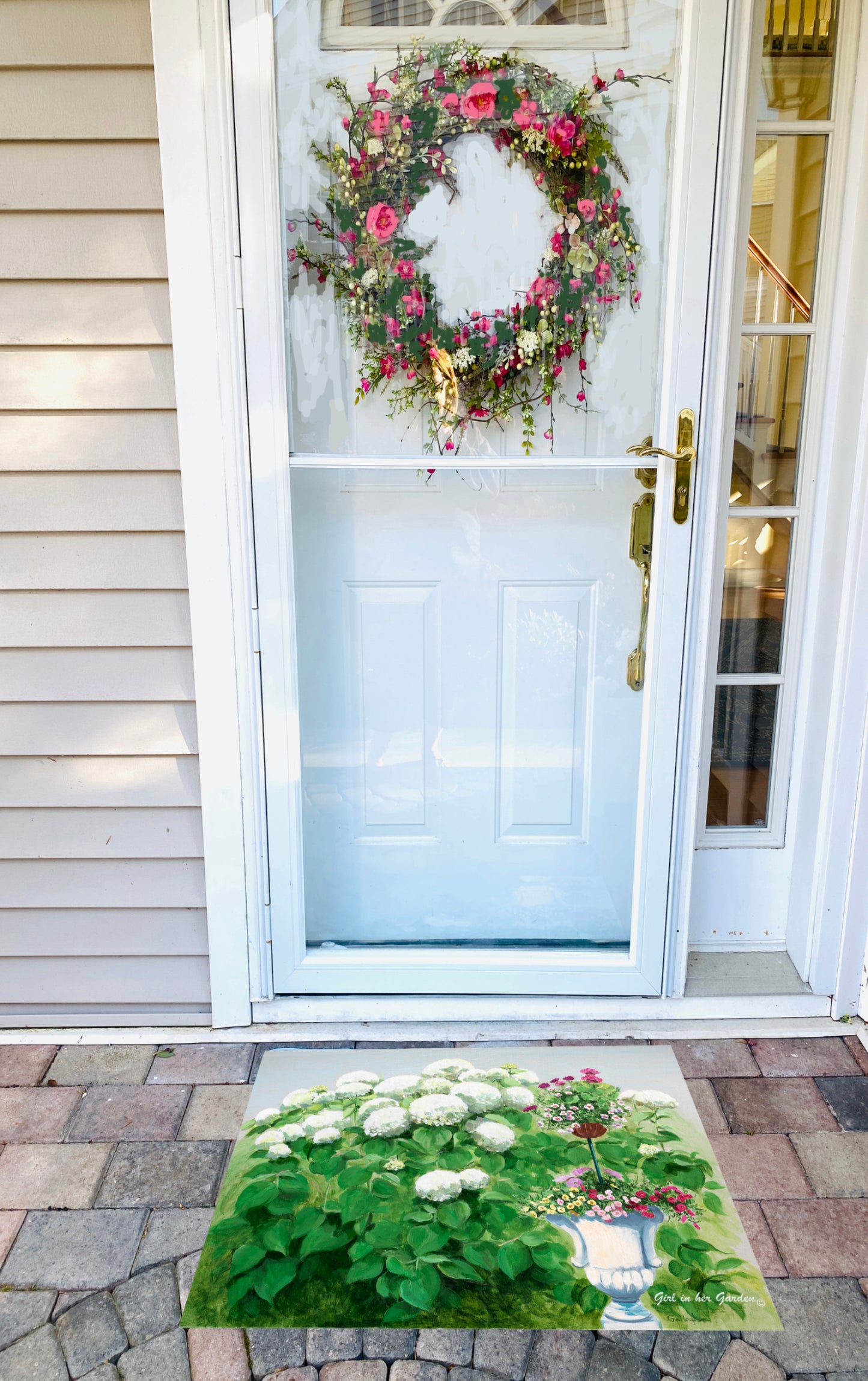 Door Mat White Hydrangea Topiary Rubber Floor Mat