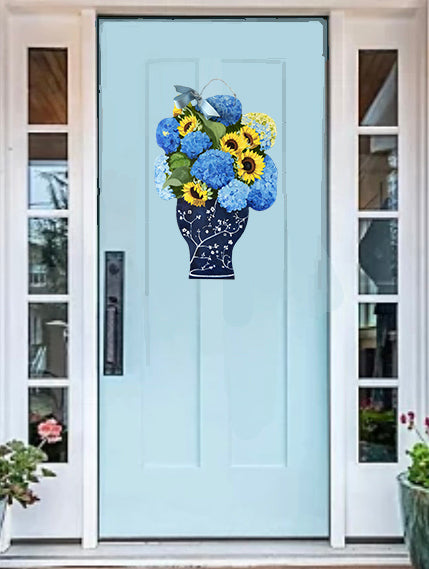 Blue Hydrangeas & Sunflowers Door Hanger