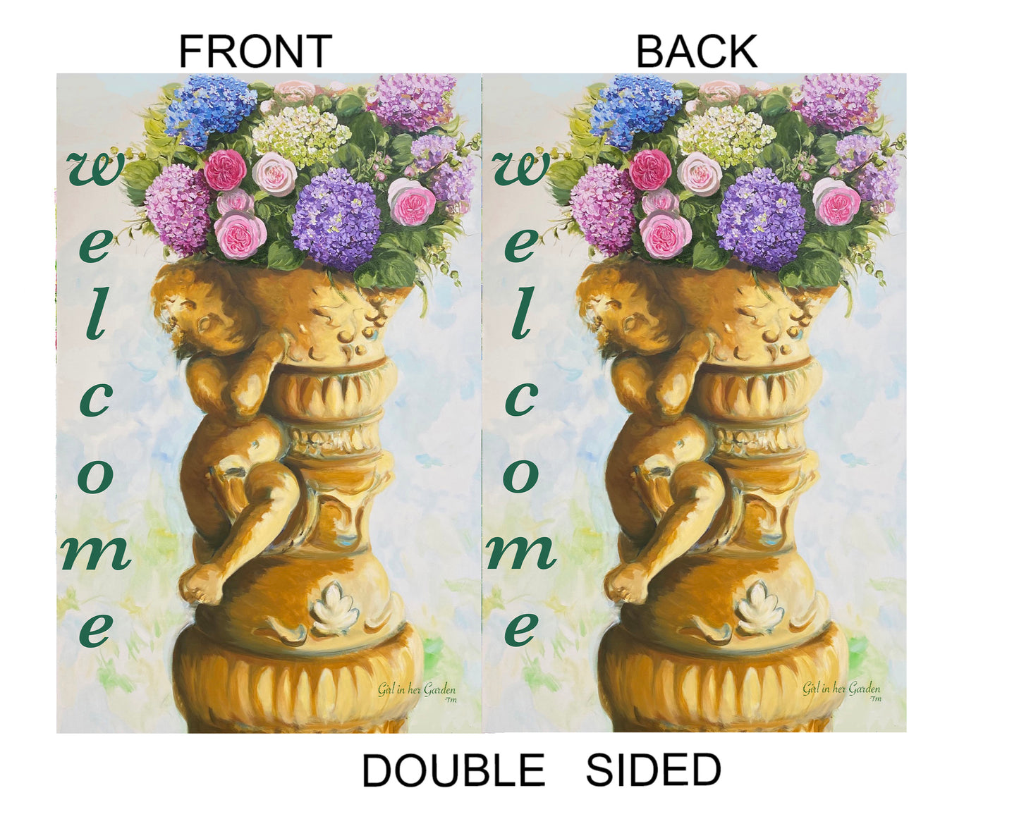 Painted Roses, Hydrangea Planter, Spring Summer Welcome Garden Flag