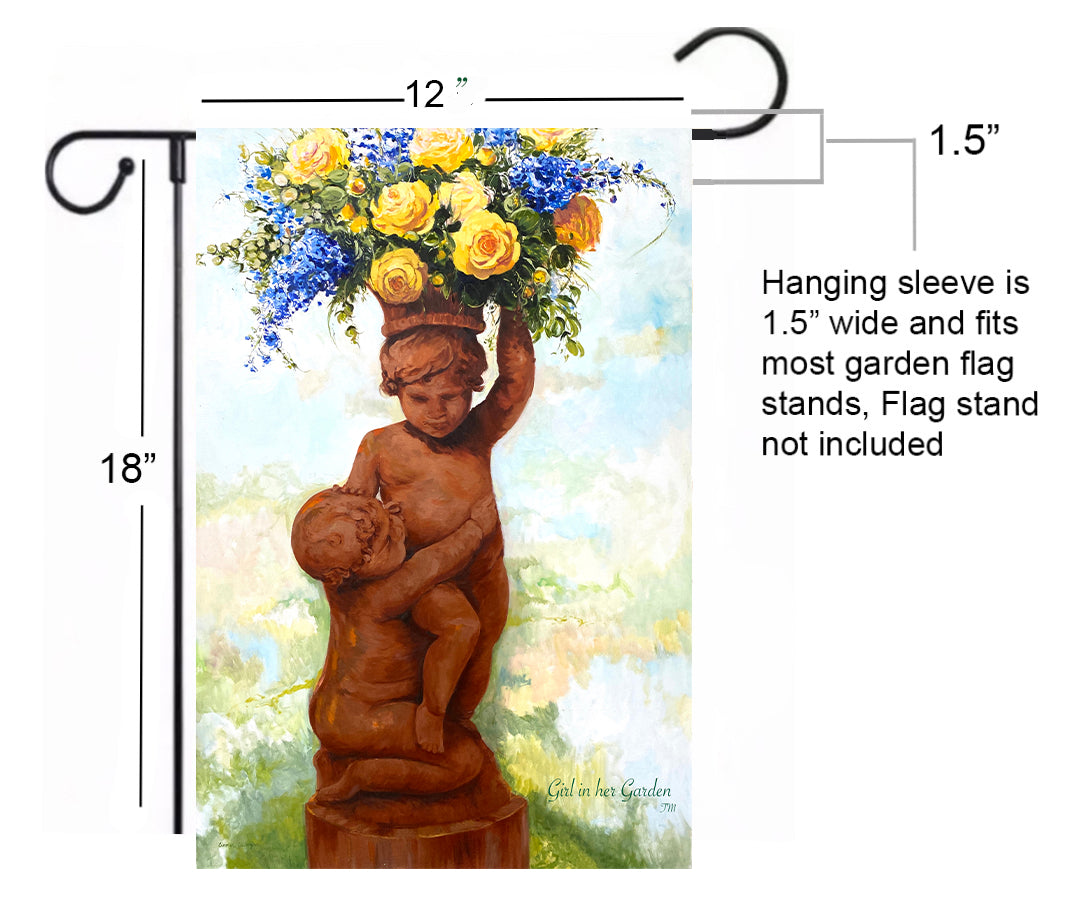 Painted Cherub Planter, Garden Flag 12" X 18"