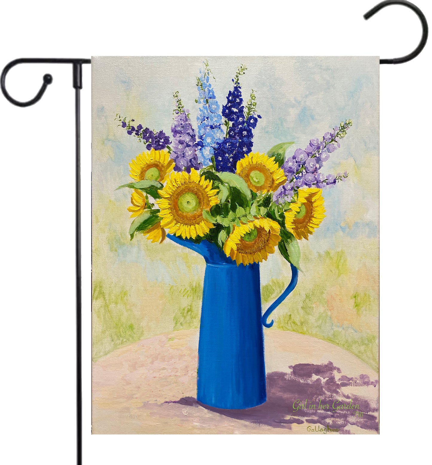 Painted Delphiniums  & Sunflowers Garden Flag