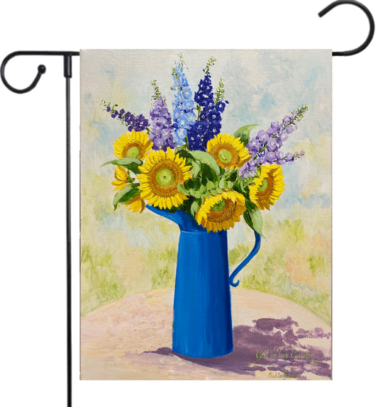Painted Delphiniums  & Sunflowers Garden Flag