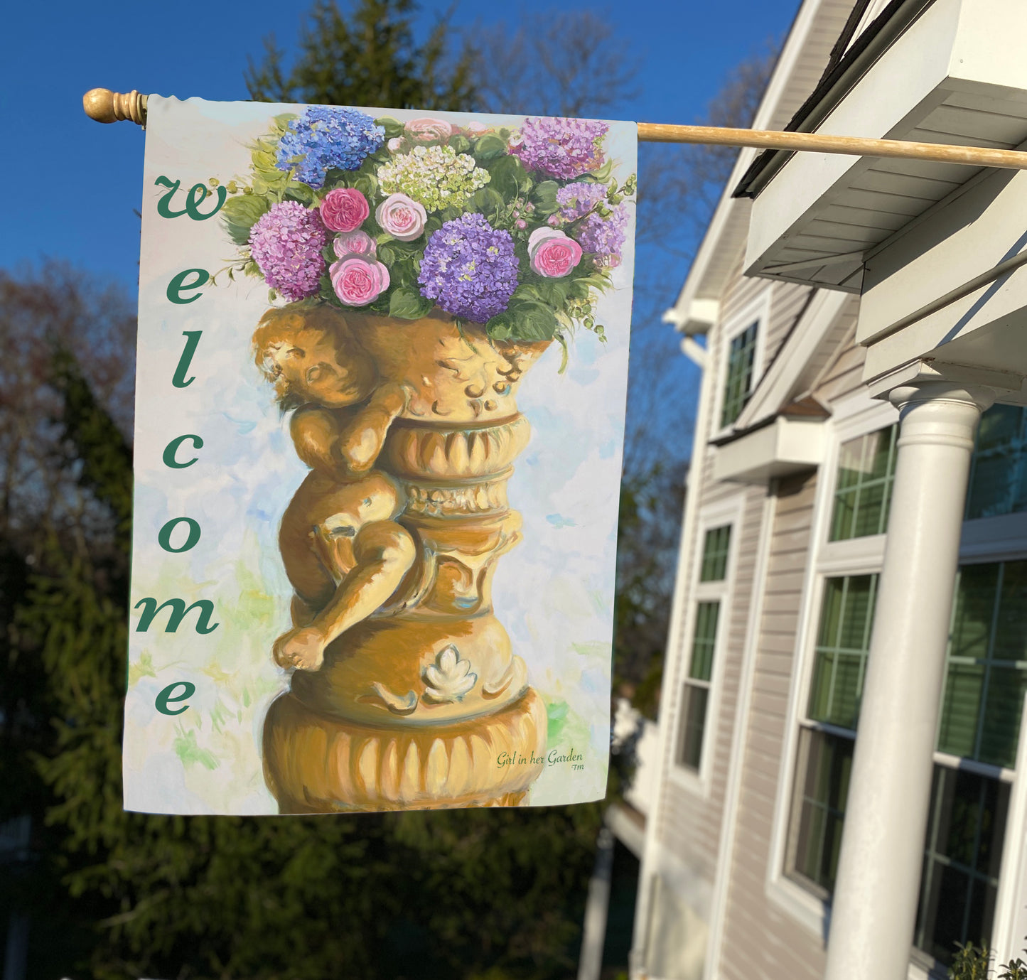 Painted Roses, Hydrangea Planter  Welcome House Flag,